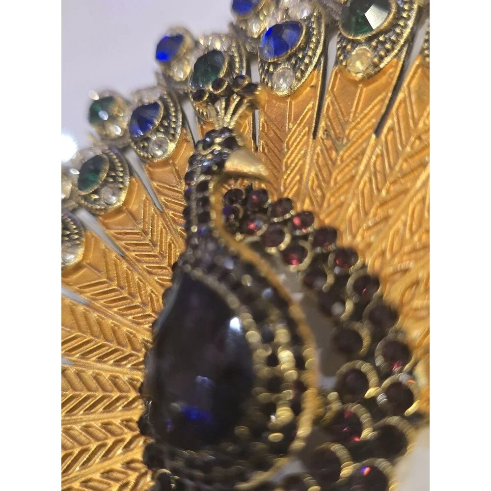 Vintage Peacock Rhinestone Jewelry Component / Necklace Centerpiece One Missing